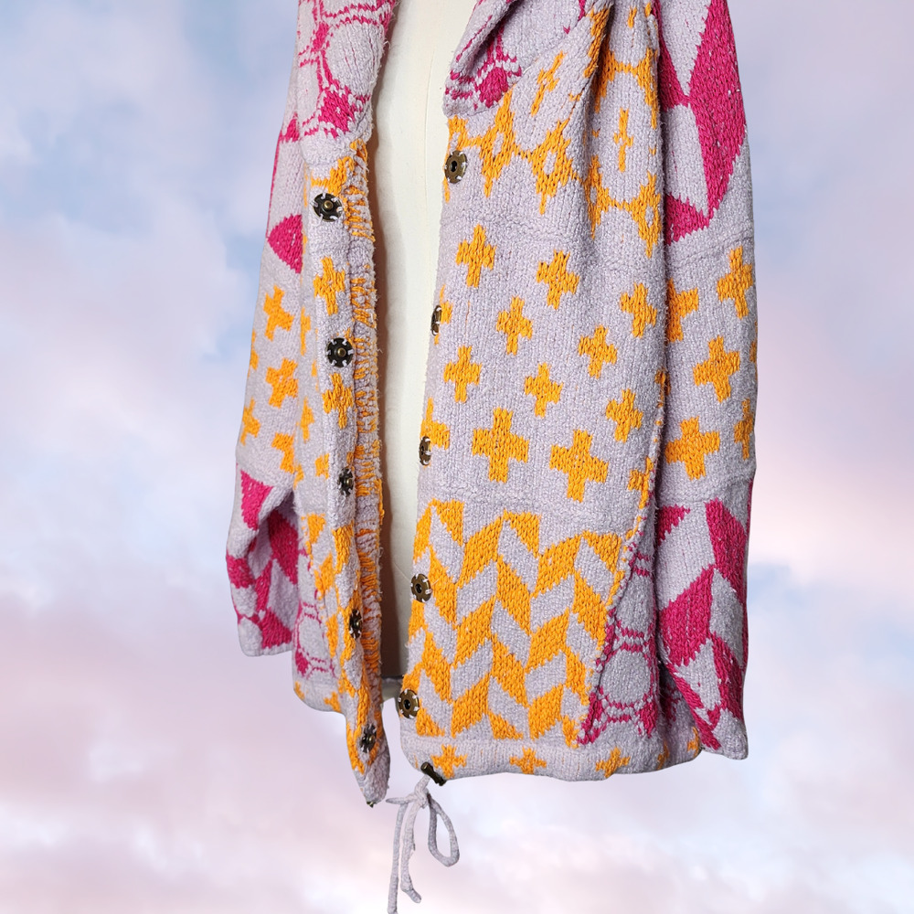 Free People Bright Optimistic Cardi Cardigan Wrap Style Button Up Chunky Knit L - Picture 4 of 7